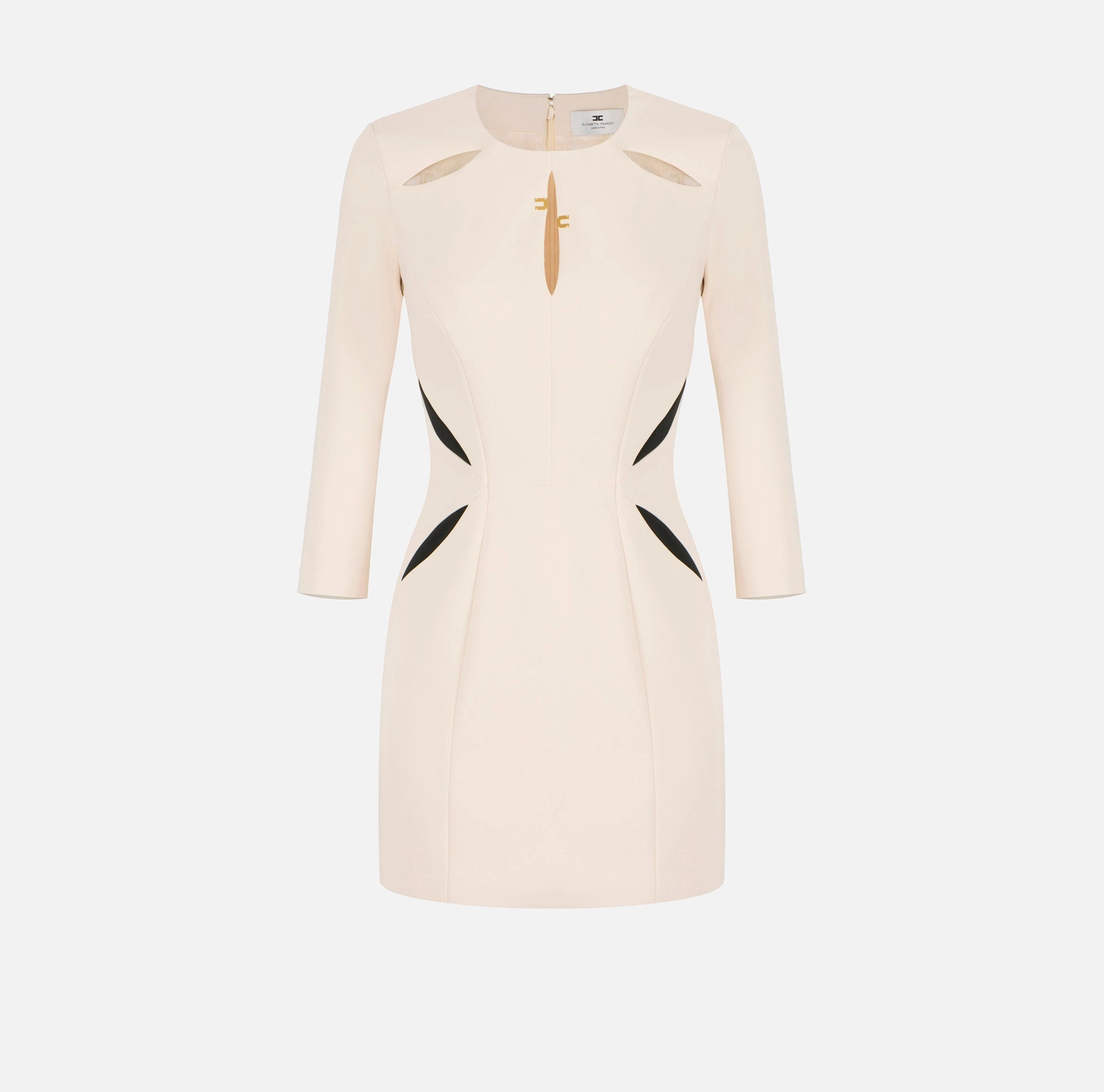 Ivory mini dress with 3/4 sleeves and black insert design – BU Club