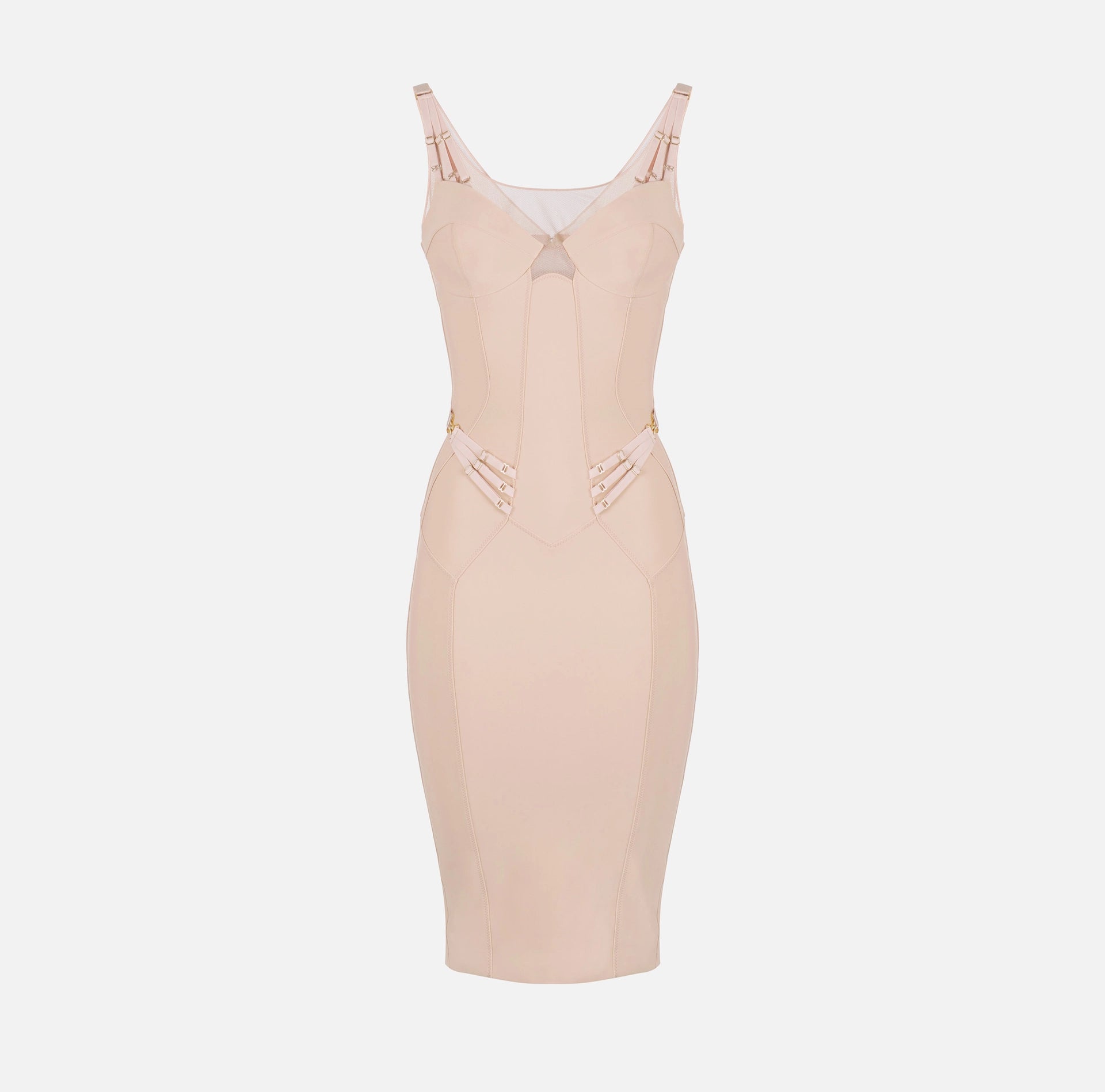 Nude lightweight jersey and tulle dress with elastic straps