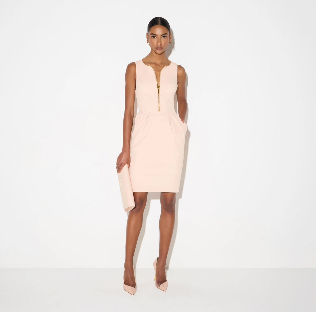 Nude technical fabric dress with zip and pockets