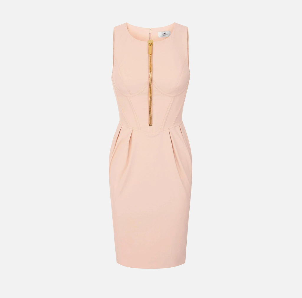 Nude technical fabric dress with zip and pockets