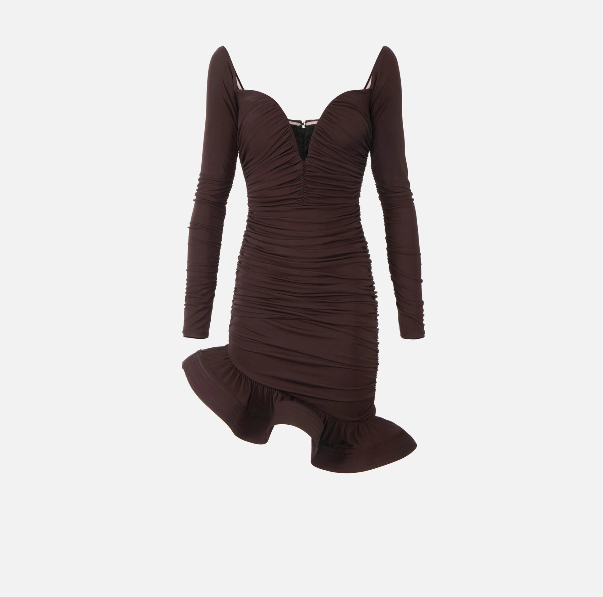 Chocolate Jersey Mini Dress with Flounce