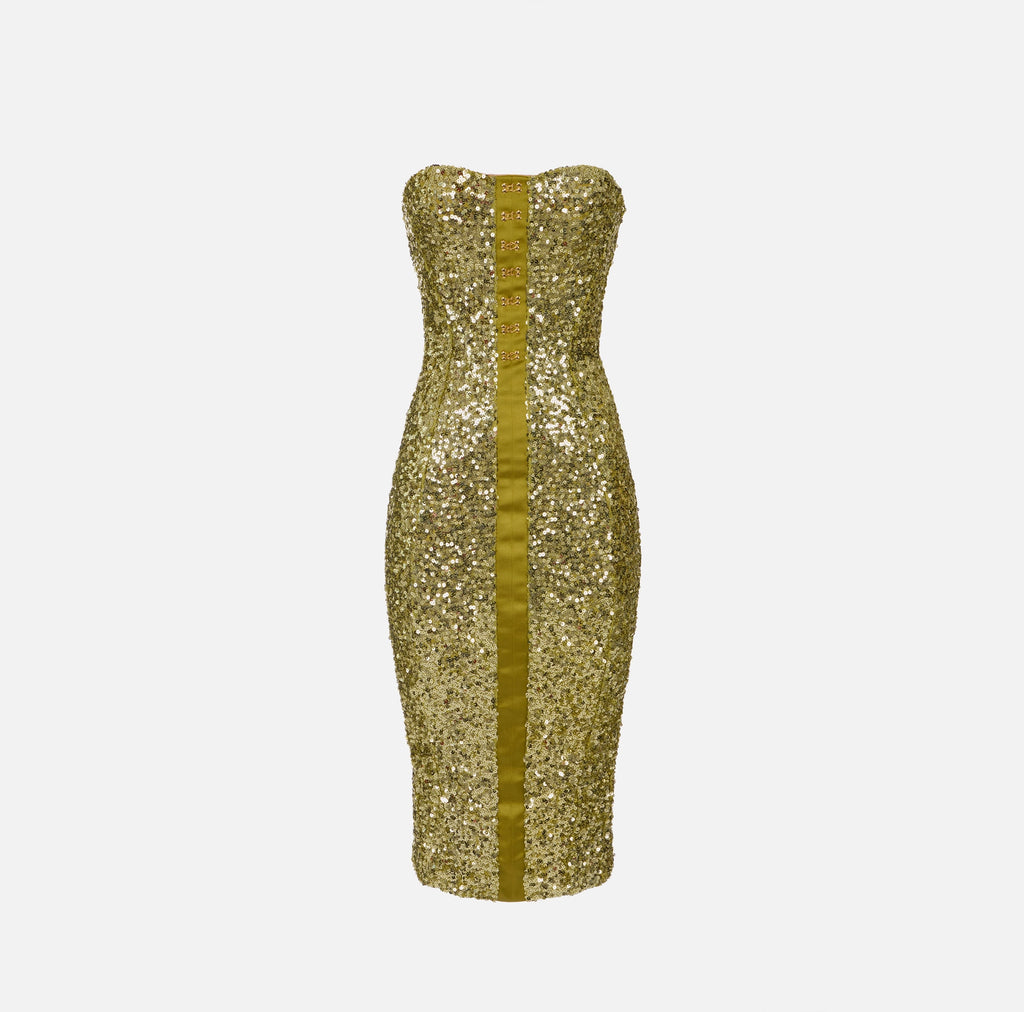 Lime sequin bustier midi dress