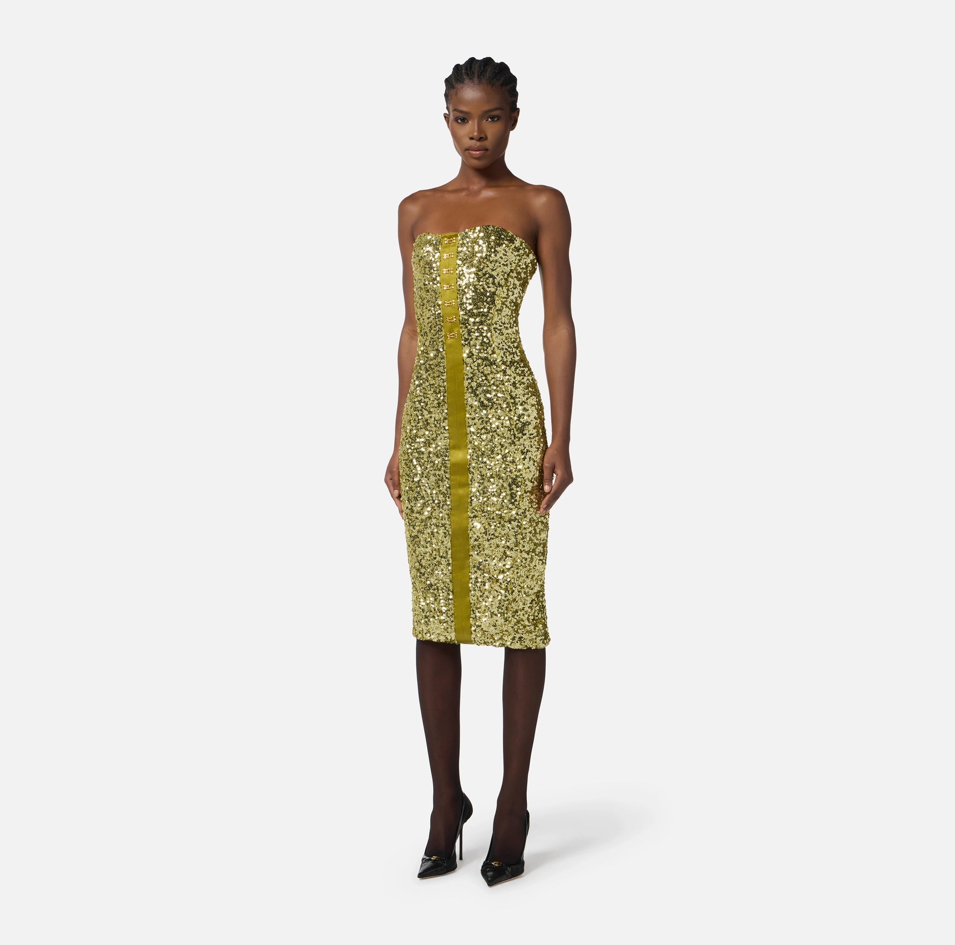 Lime sequin bustier midi dress