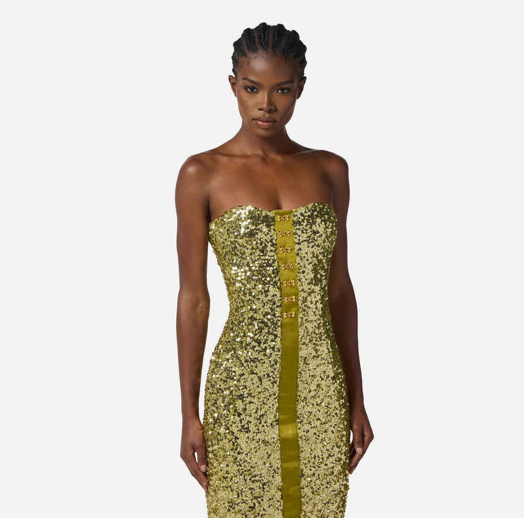 Lime sequin bustier midi dress
