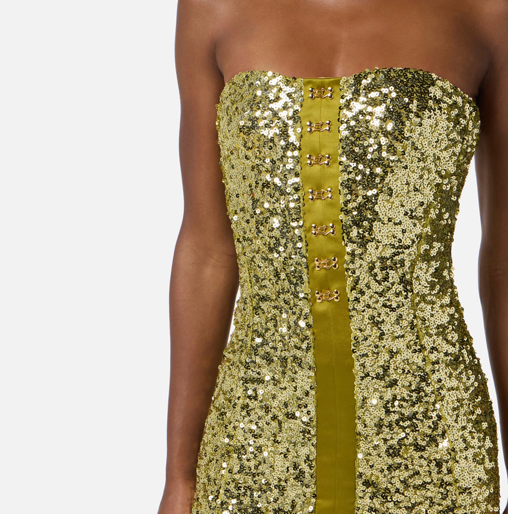 Lime sequin bustier midi dress