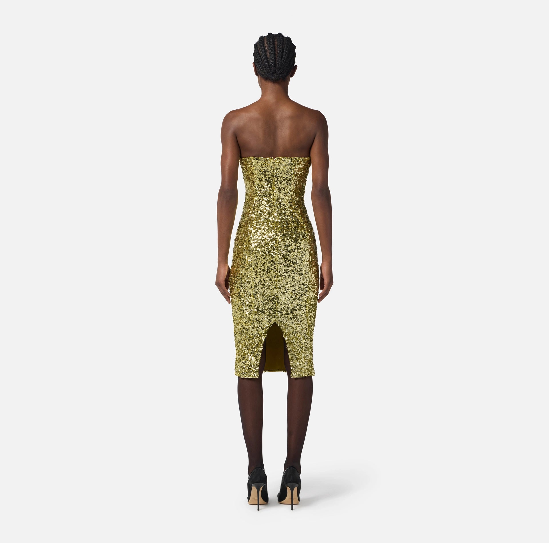 Lime sequin bustier midi dress