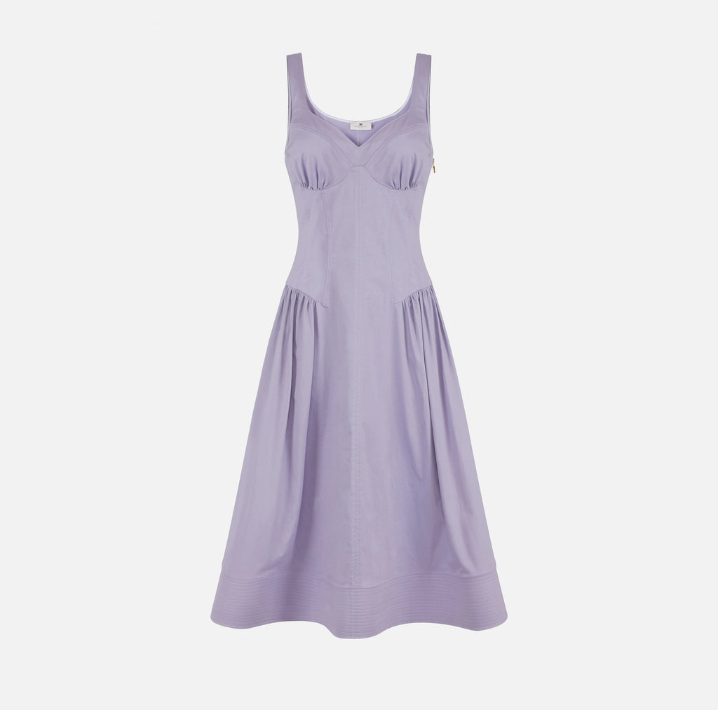Lilac stretch cotton full skirt midi dress