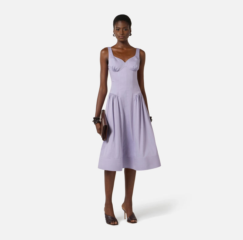 Lilac stretch cotton full skirt midi dress