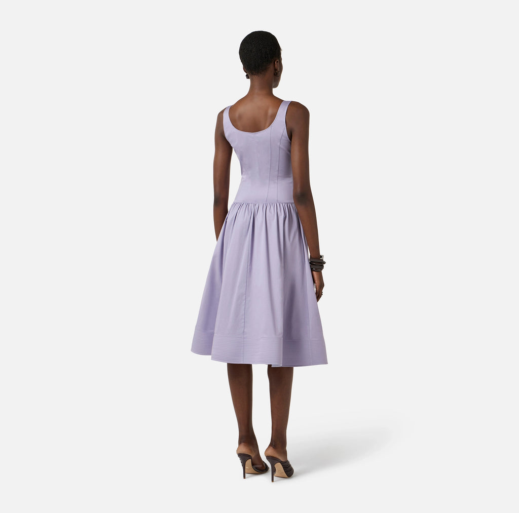 Lilac stretch cotton full skirt midi dress
