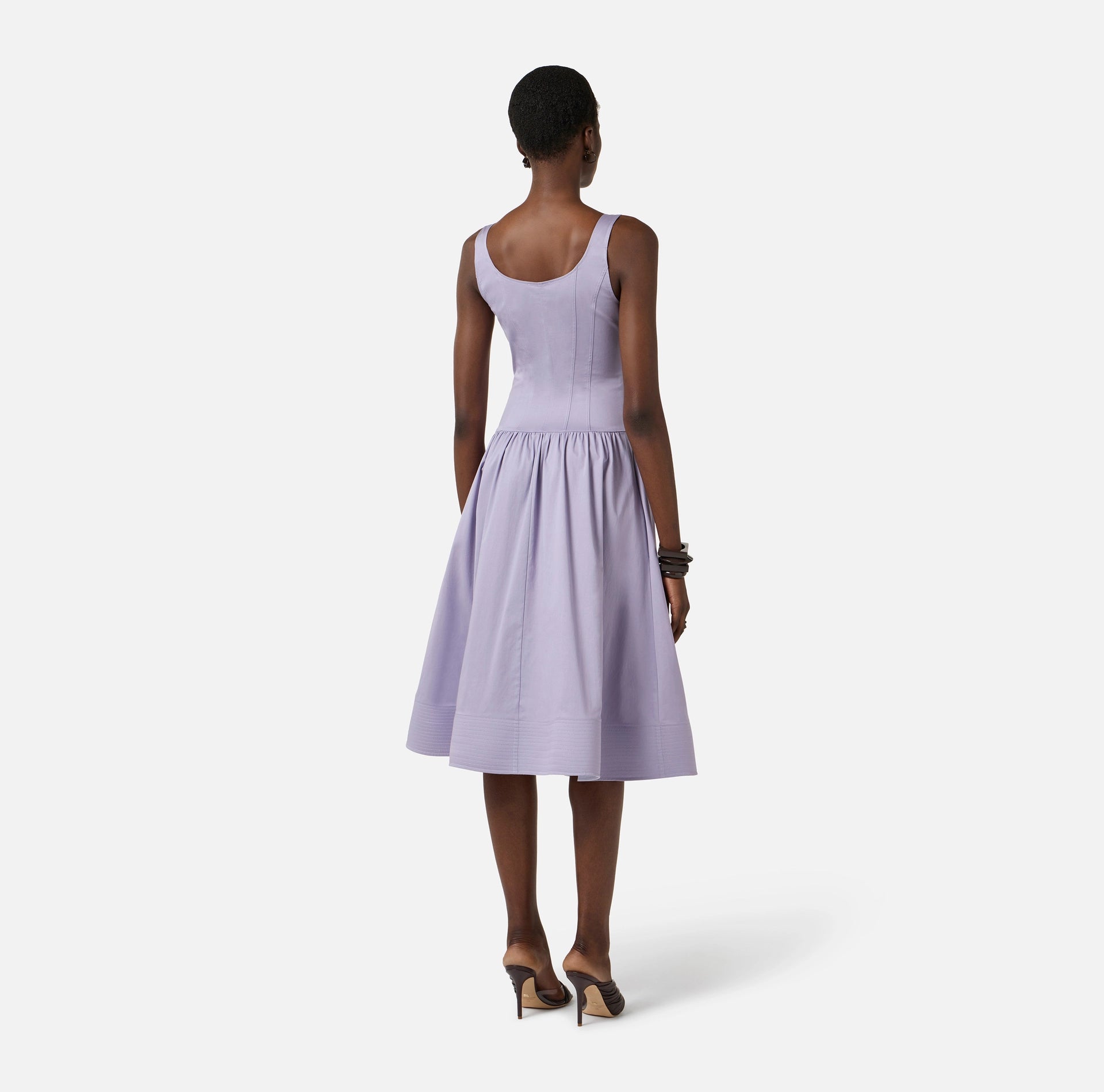 Lilac stretch cotton full skirt midi dress