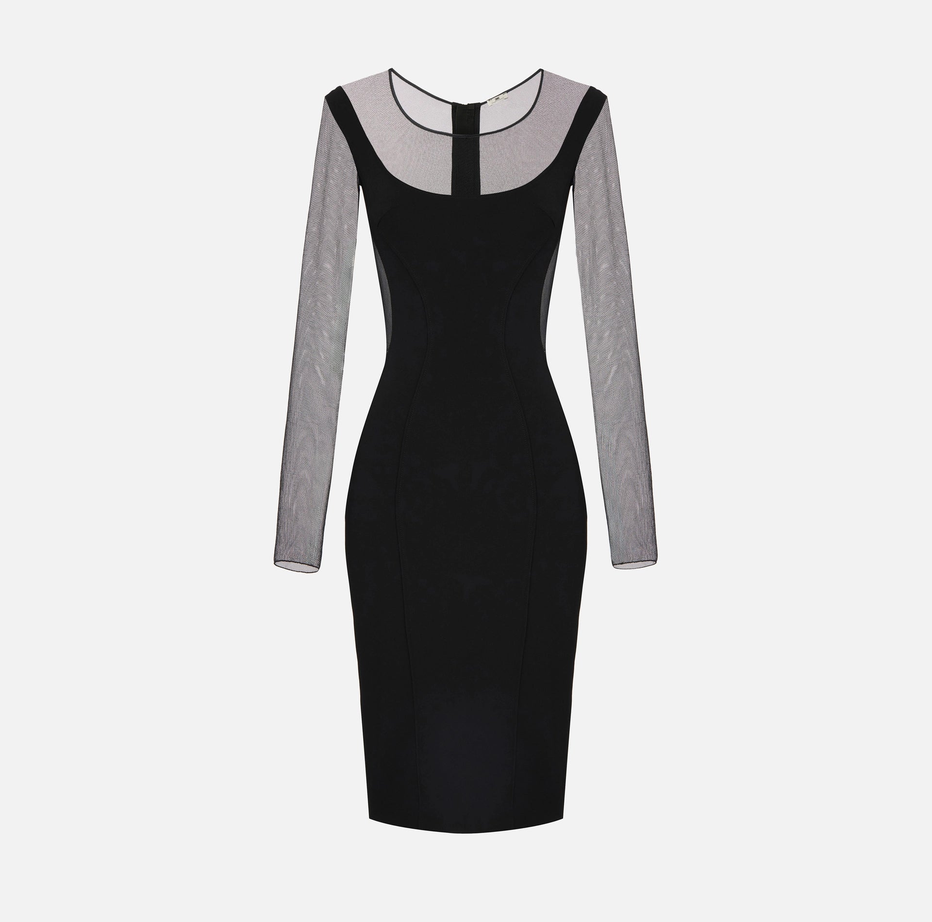 Black pencil off shoulder tulle fabric cut outs dress