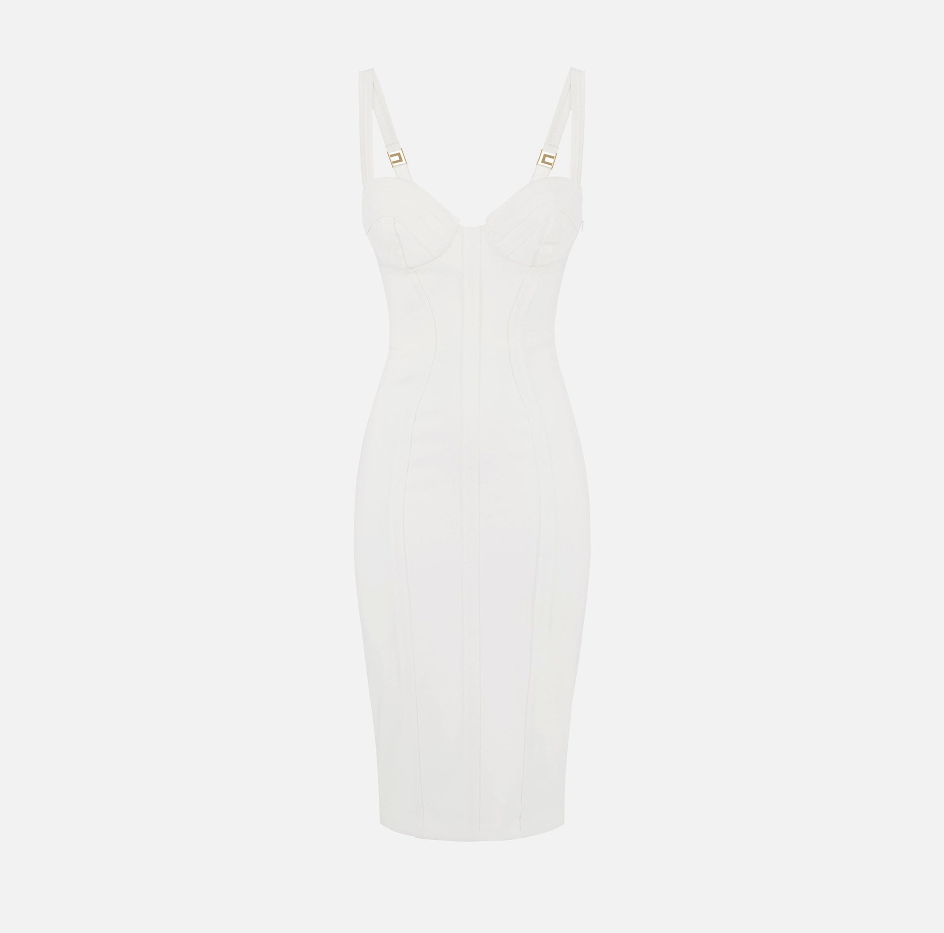 Ivory pencil dress with raw edge and topstitching