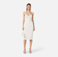 Ivory pencil dress with raw edge and topstitching
