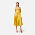 Yellow stretch cotton midi dress with chain detail