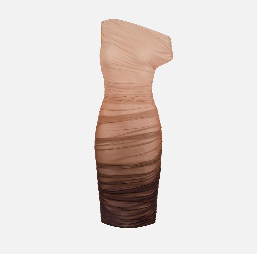 Tan tulle ombre midi dress