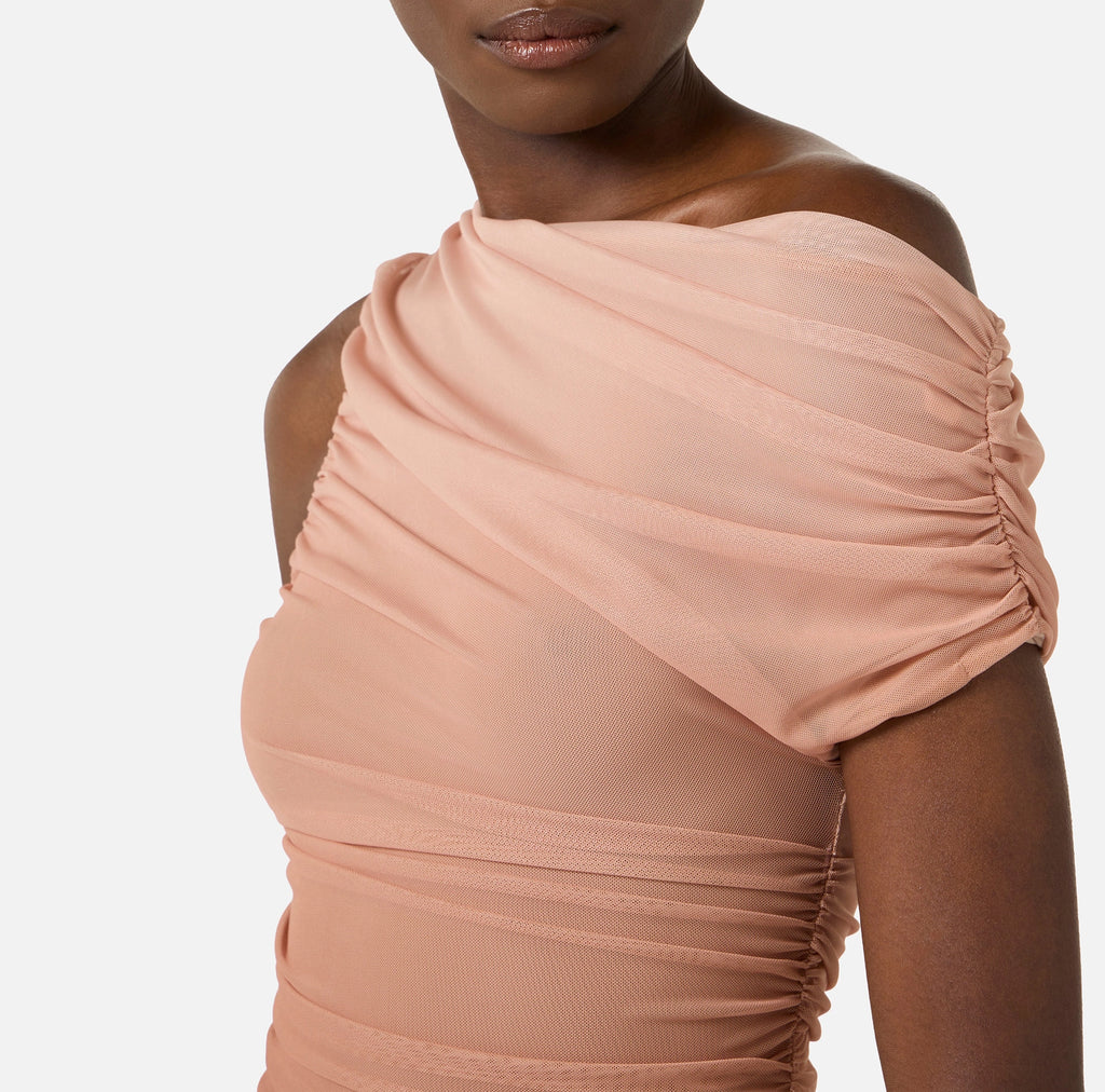 Tan tulle ombre midi dress