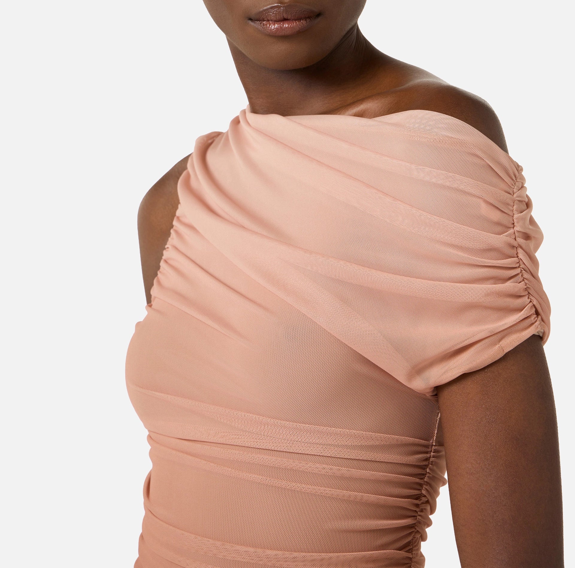 Tan tulle ombre midi dress