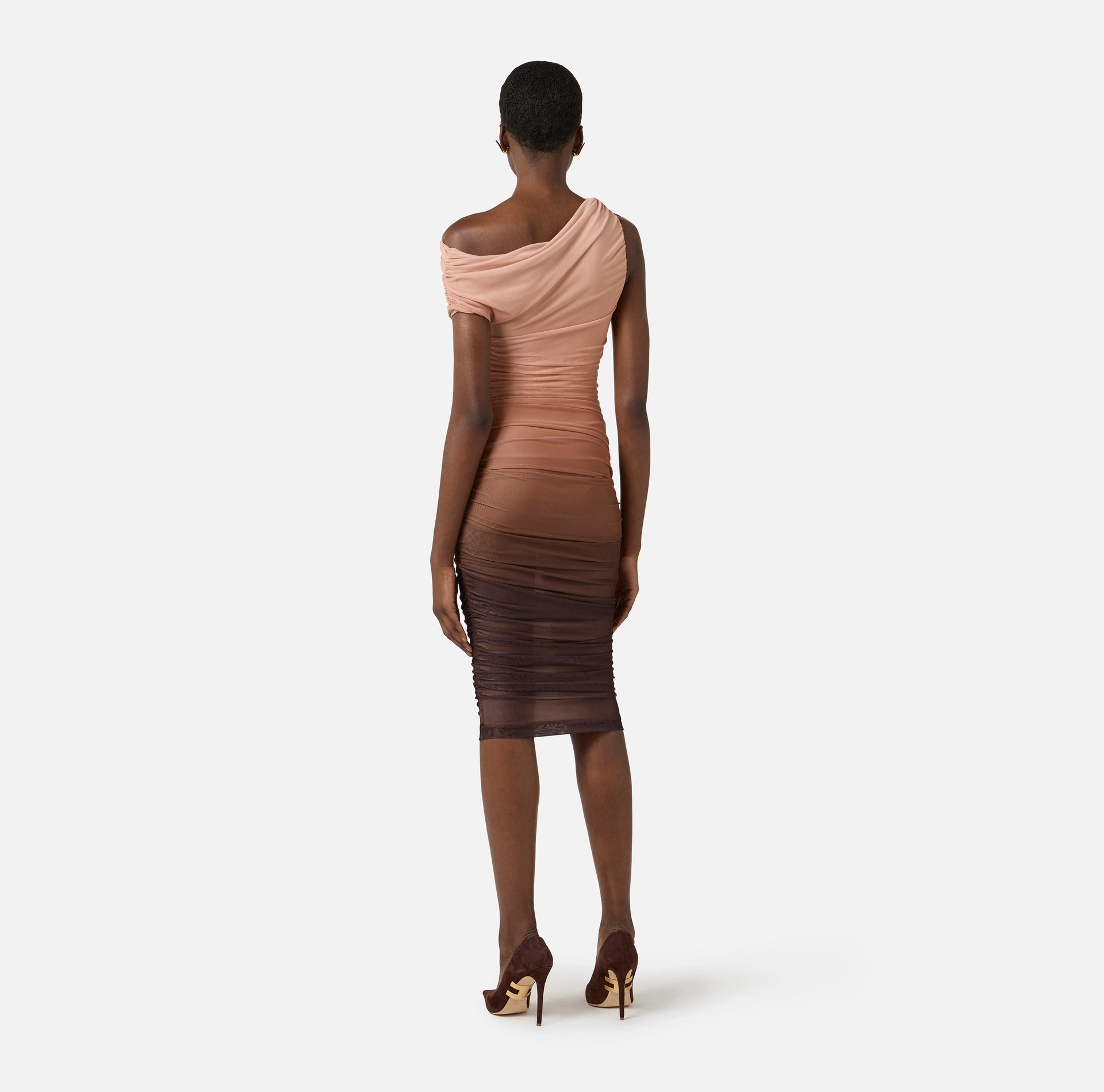 Tan tulle ombre midi dress