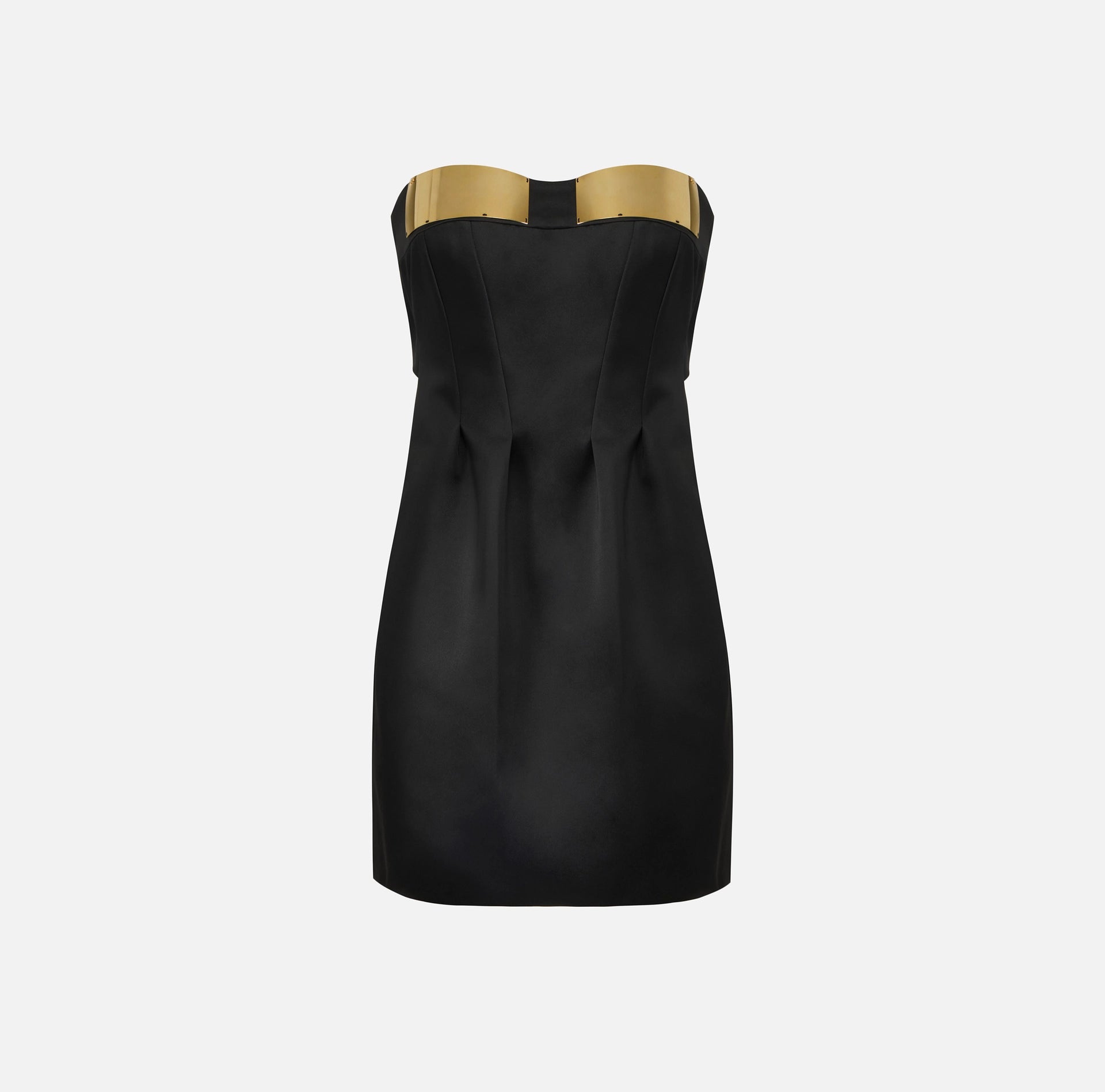 Black duchess satin mini dress with a bow in the back