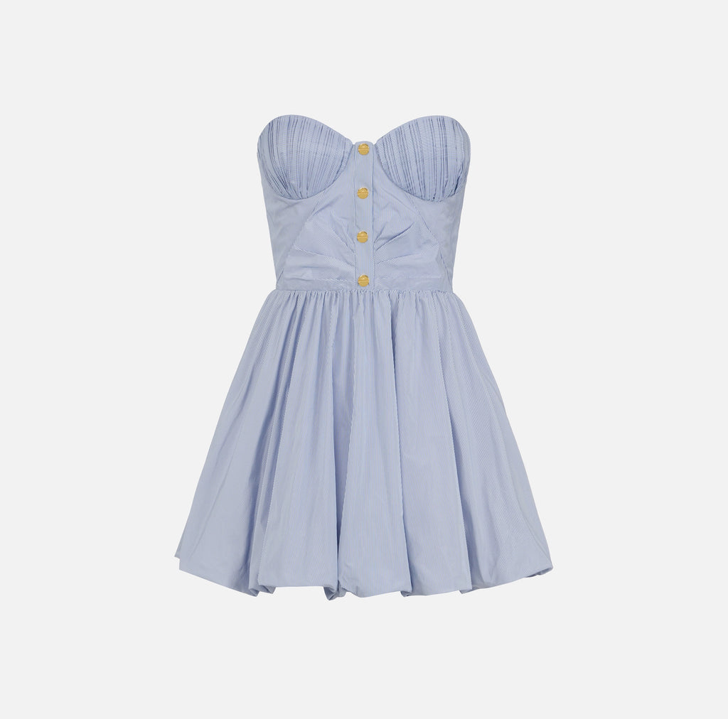Blue oxford nylon taffeta mini bubble dress
