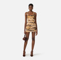 Brown tiger print cotton mini dress with pockets