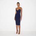 Navy pencil midi dress with lace up back