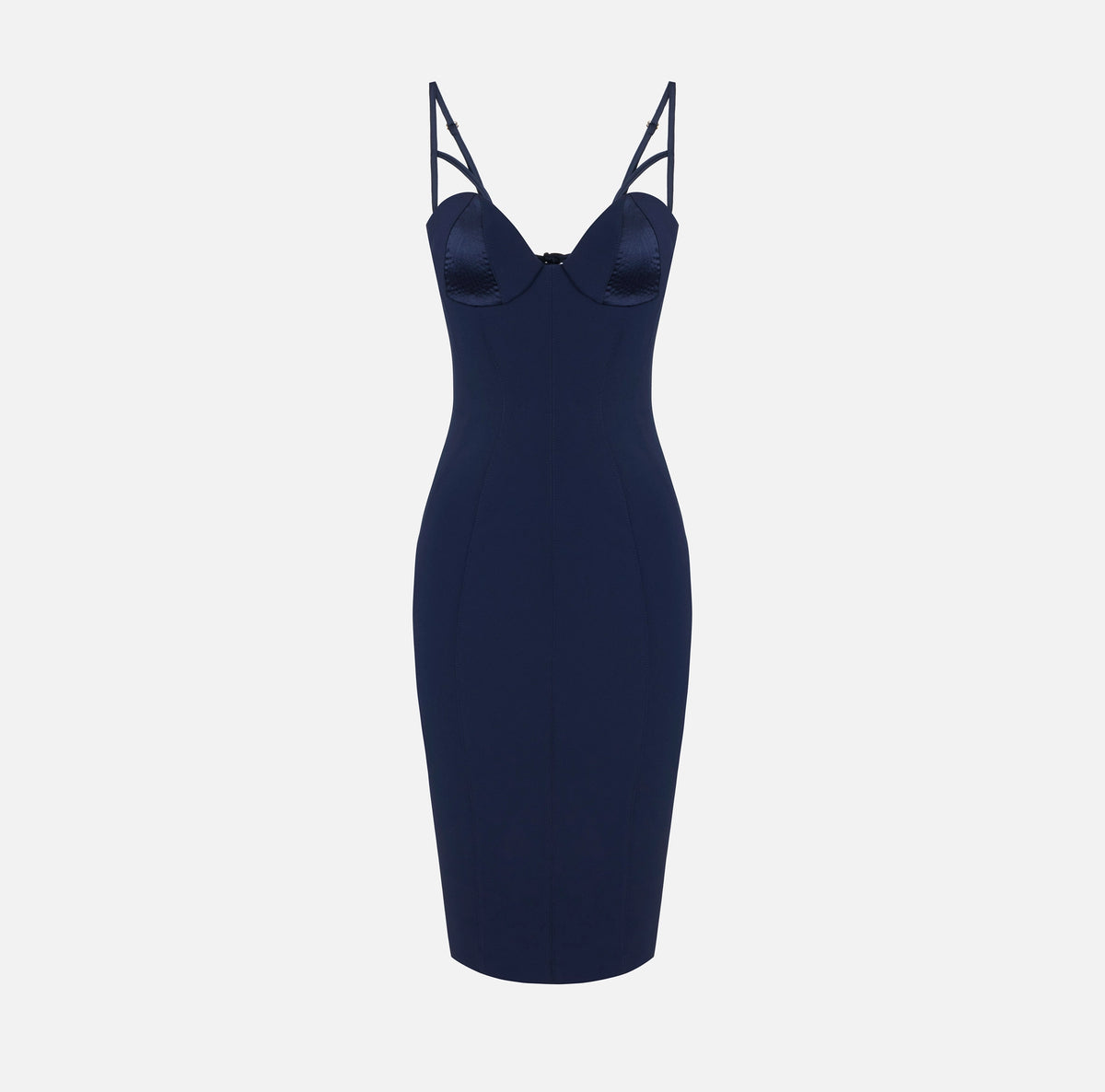 Navy pencil midi dress with lace up back