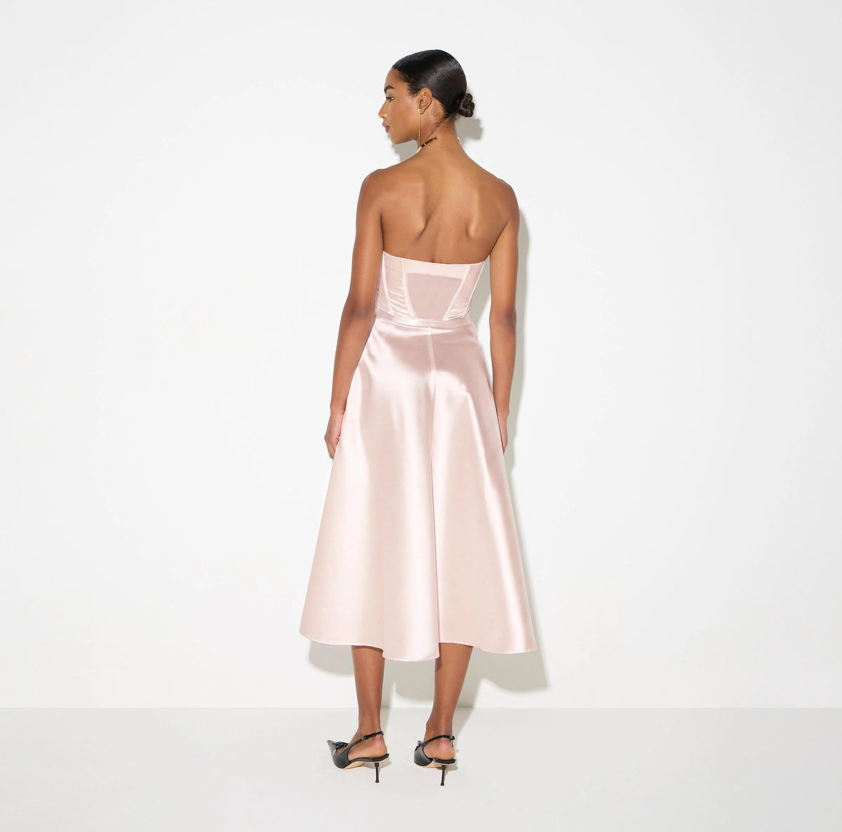 Powder pink gazar  A-line midi strapless dress