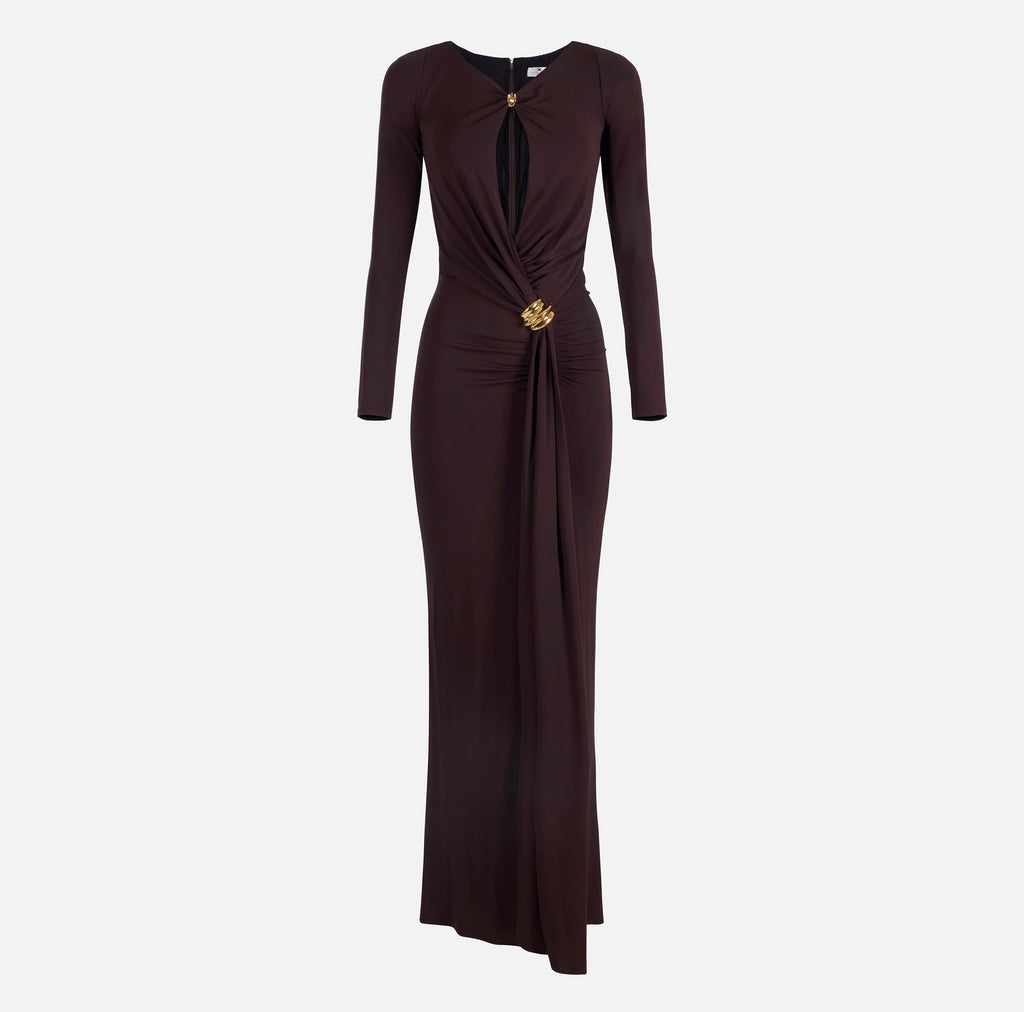Chocolate Red Carpet jersey gown with sleeves