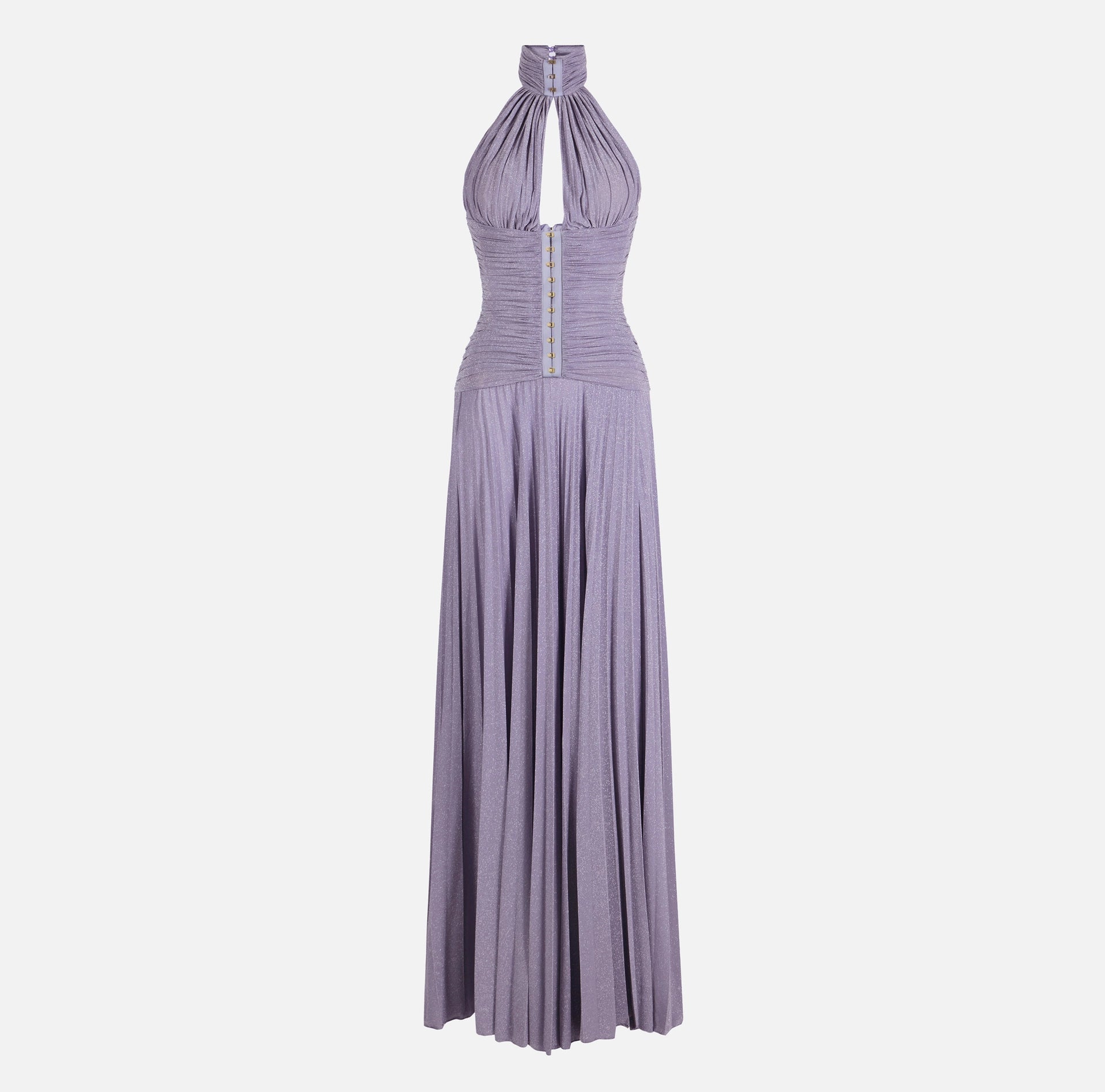 Lilac lame effect pleated jersey red carpet gown