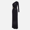 Black one sleeve jersey gown with cut outs