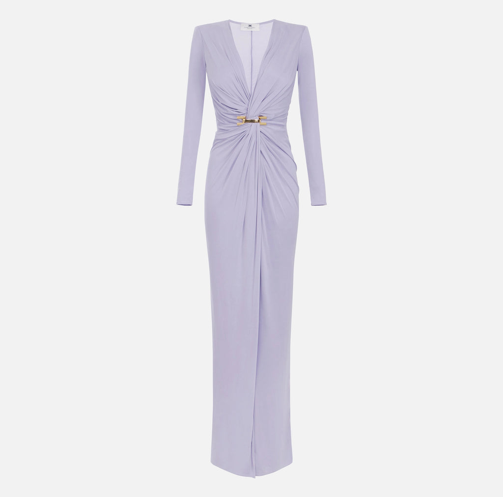 Lilac cupro jersey gown with gold jewel