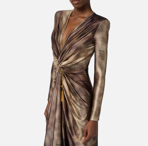 Brown python print lycra  evening gown