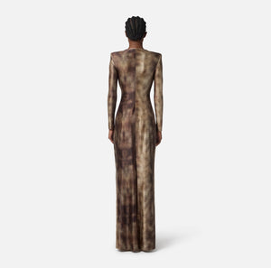 Brown python print lycra  evening gown