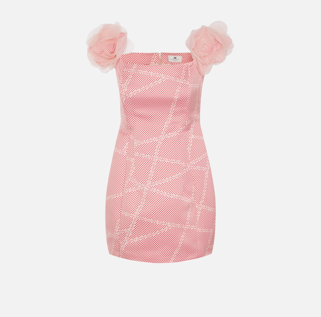 Pink peach satin mini polka dot print dress