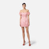 Pink peach satin mini polka dot print dress