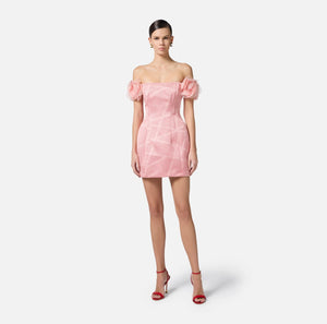 Pink peach satin mini polka dot print dress