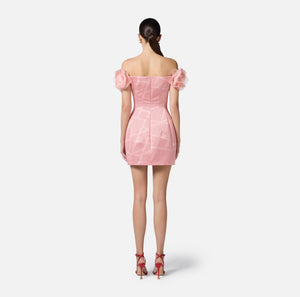 Pink peach satin mini polka dot print dress