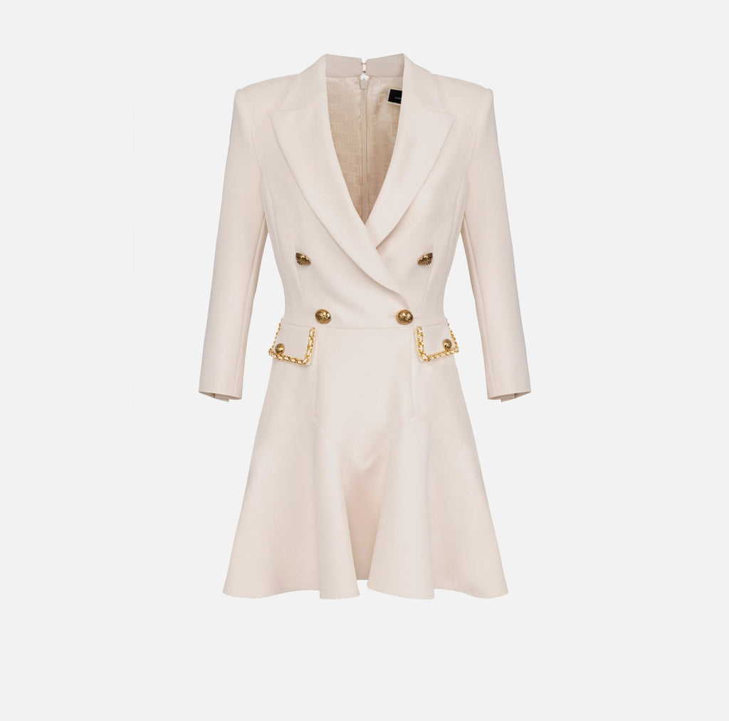Ivory double breasted coat dress with chain detail