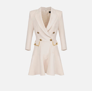 Ivory double breasted coat dress with chain detail