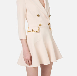 Ivory double breasted coat dress with chain detail