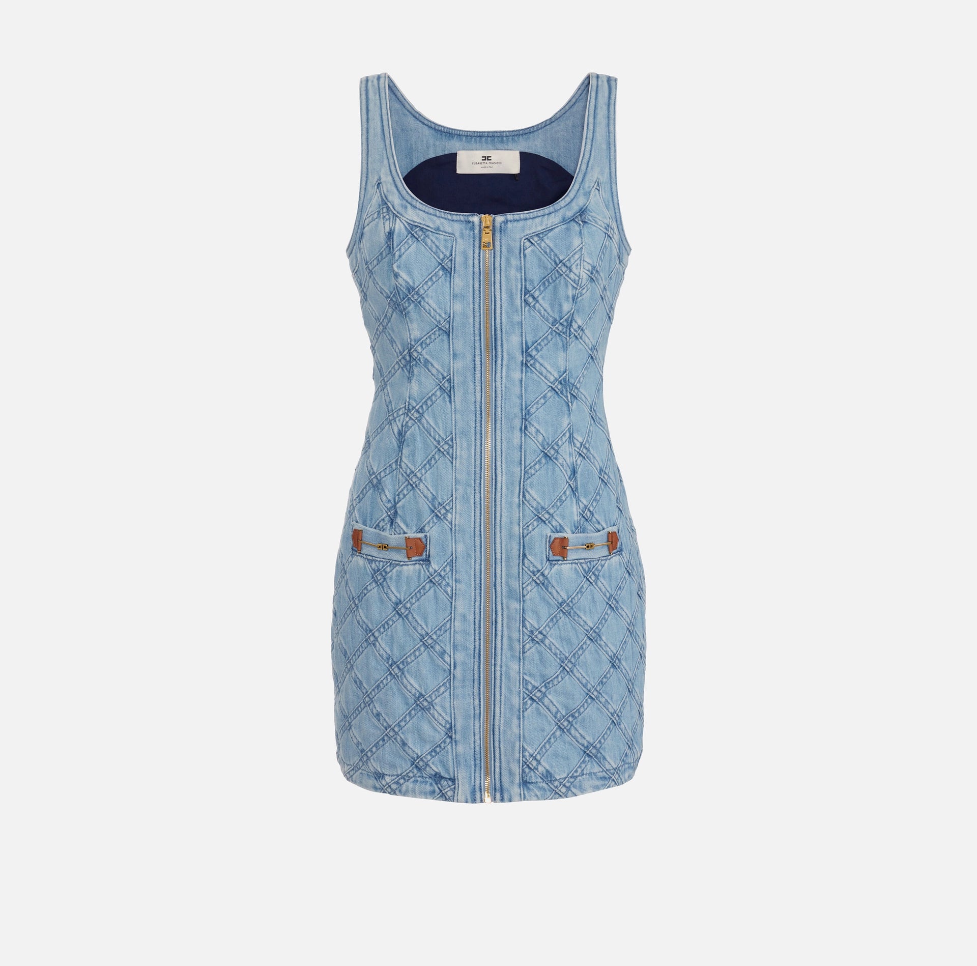 Blue denim mini dress in diamond pattern BU Club Blue denim mini dress in diamond pattern BU Club
