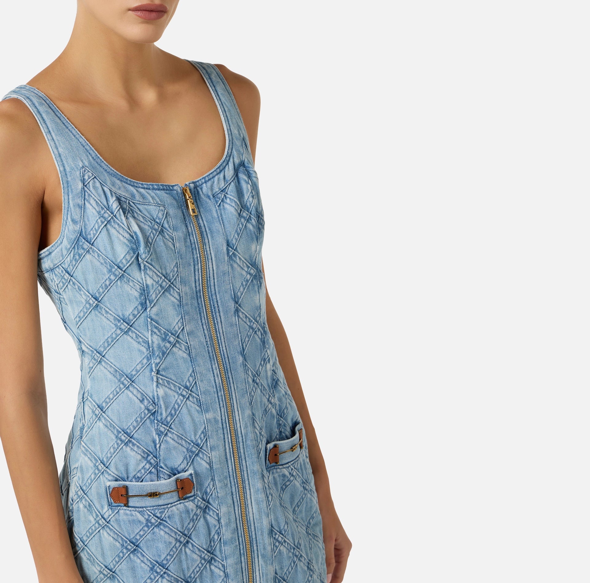 diamond denim dress Blue denim mini dress in diamond pattern – BU Club