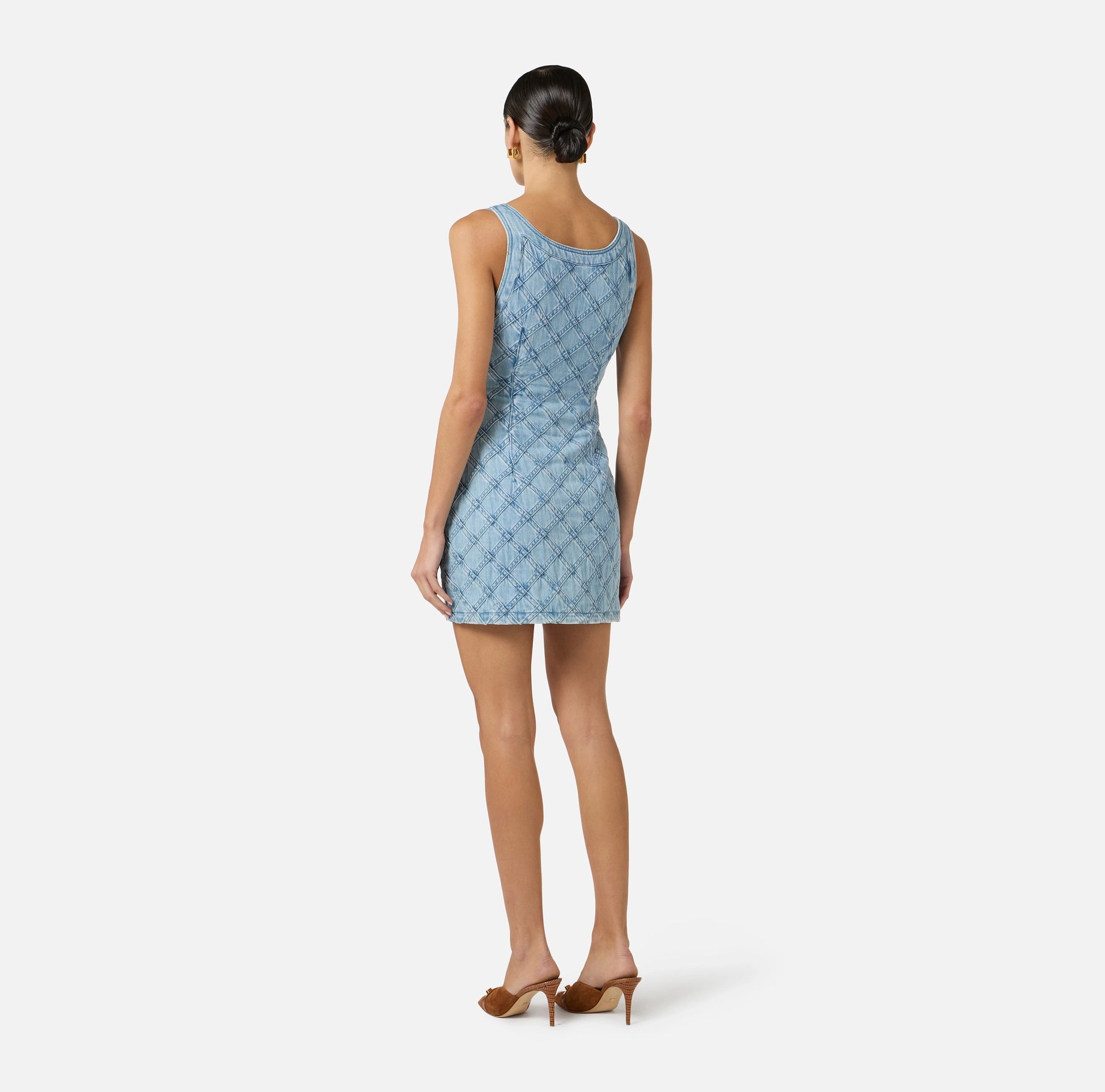 Blue denim mini dress in diamond pattern – BU Club