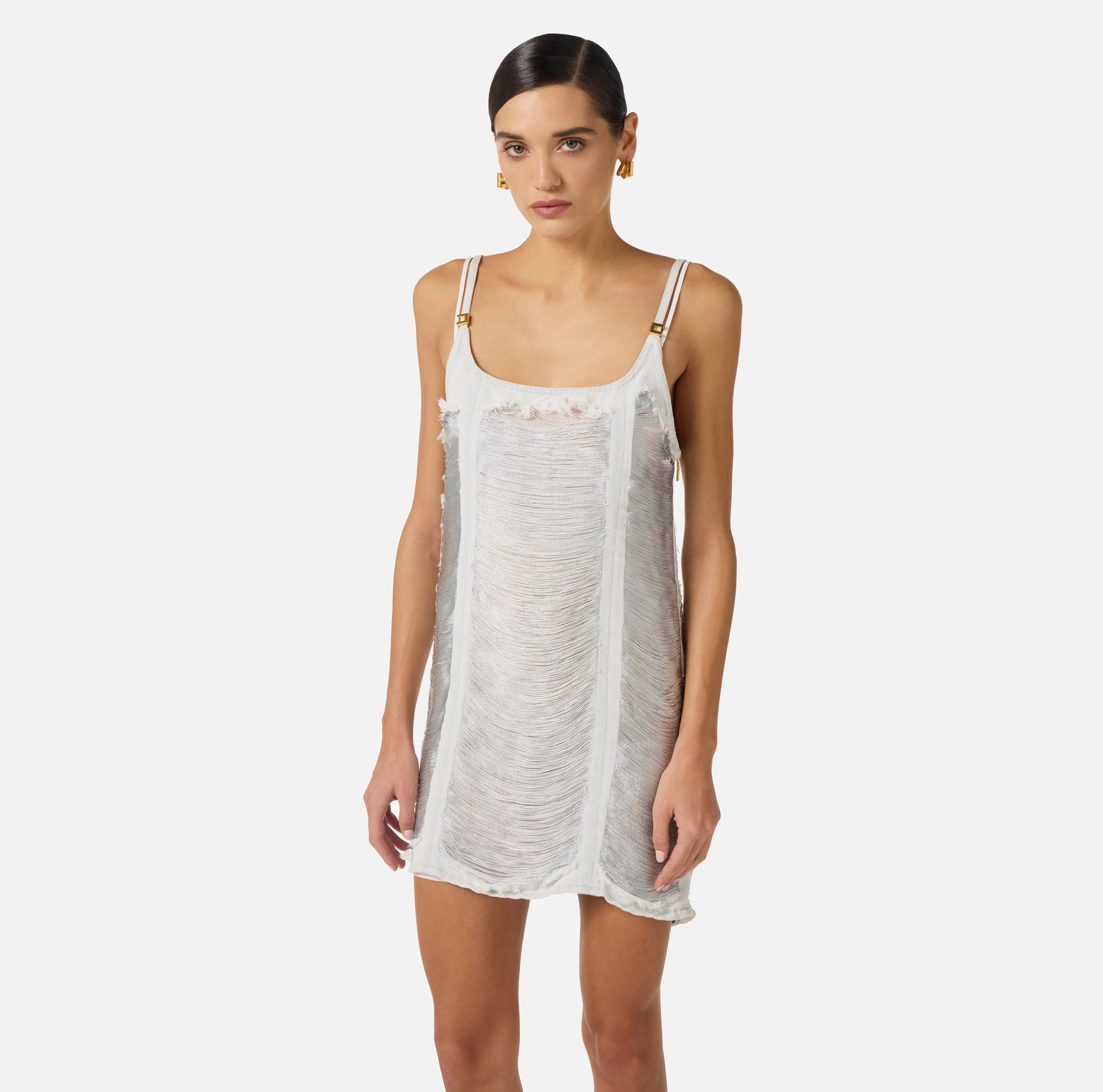 White denim fringe mini dress – BU Club White denim fringe mini dress – BU Club