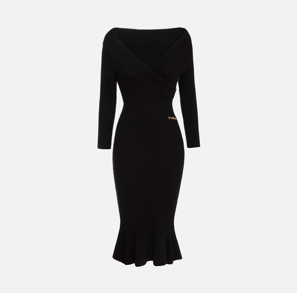 Black knit off shoulder midi dress
