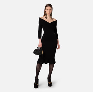 Black knit off shoulder midi dress