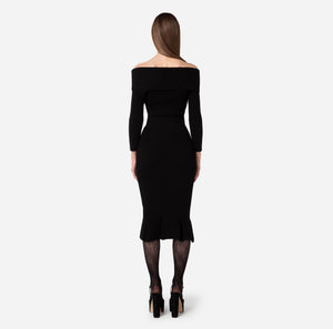 Black knit off shoulder midi dress