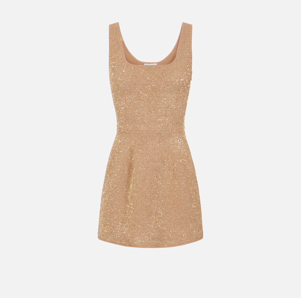 Gold knit mini dress with sequins