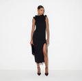 Navy knit midi dress with 3D details